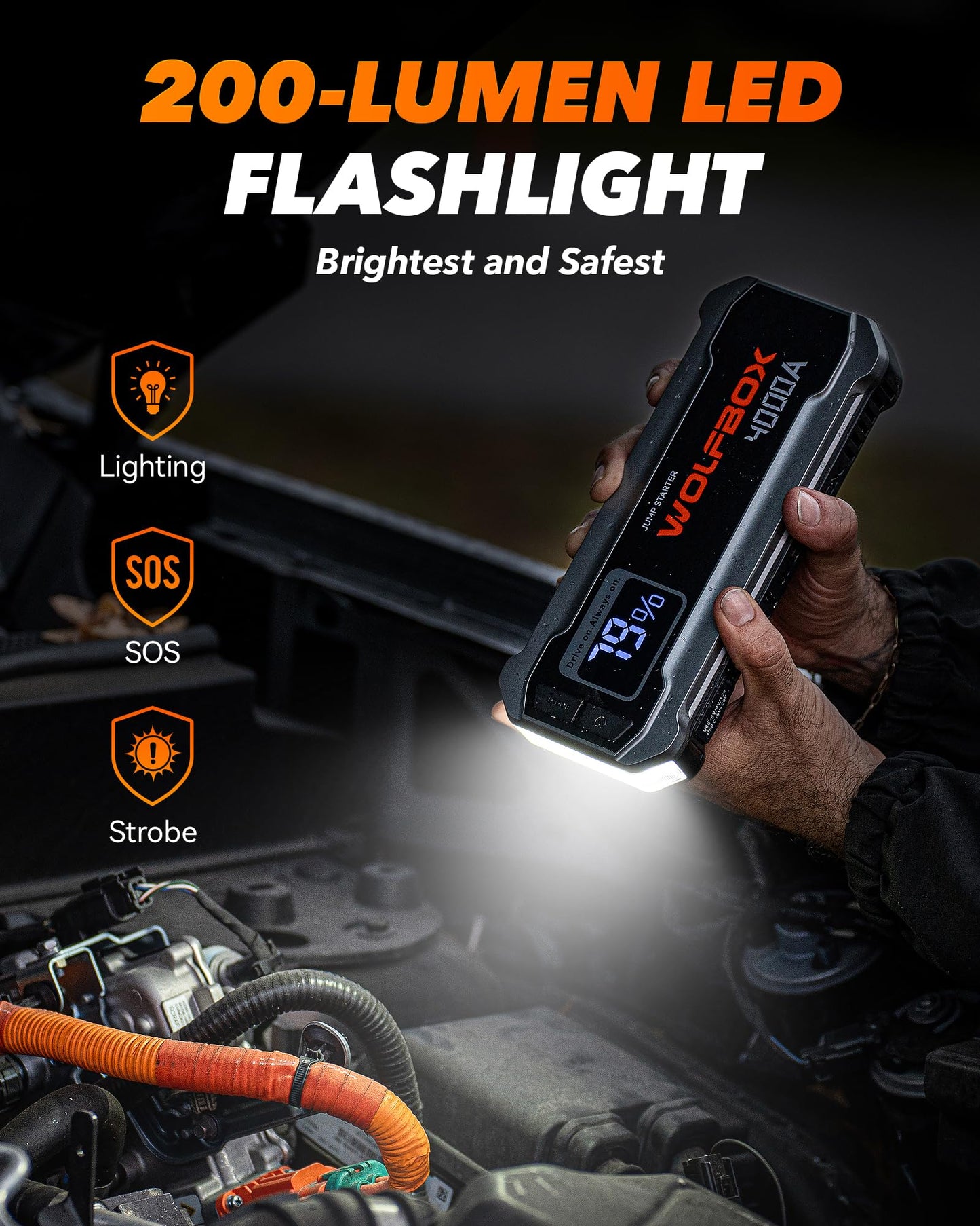 WOLFBOX MV24 4000A Jump Starter,12V Car Booster Pack with 65W Quick Charger,LED Display, 88.8Wh Portable Jump Starter Battery (10L Gas 10L Diesel Engine) with LED Light, Jumper Cables