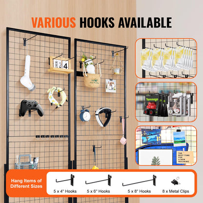 VEVOR 2' x 5.6' Grid Wall Panels Tower, 2 Packs Wire Gridwall Display Racks with T-Base Floorstanding, Double Side Gridwall Panels for Art Craft Shows, Retail Display with Extra Clips and Hooks 🍁 All In One Marketplace Canada
