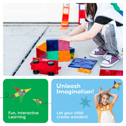 PicassoTiles Magnetic Tiles 60pcs Kids Toys Classroom Sensory Toy for Toddlers STEM Learning Building Blocks, Montessori Pretend Play Magnet Tile Construction Stacking Block Boys Girls Ages 3+ PT60