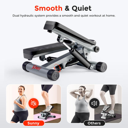 Sunny Health & Fitness Mini Stepper for Exercise, Low-Impact Stair Step Cardio Equipment with Resistance Bands, Digital Monitor - NO. 012-S