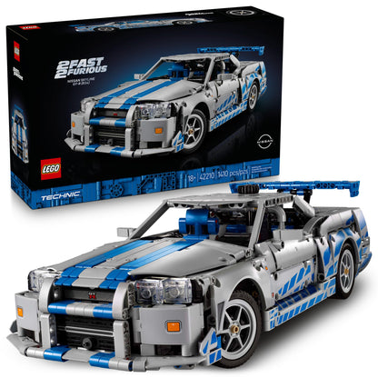 LEGO Technic 2 Fast 2 Furious Nissan Skyline GT-R (R34) Car - DIY Kit and Building Set for Adults - Collectible Model Street Racer with Drift Function - Gift for Car Enthusiasts and Movie Fans - 42210 LEGO