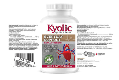 Kyolic - Odourless Aged Garlic Extract Everyday Support Extra Strength One-A-Day 1000mg, 60 Veg Tablets 60-Day Supply - Kyolic Garlic Supplements, Garlic Pills - Herbal Supplement for Wellness Support - Available at All In One Marketplace Canada