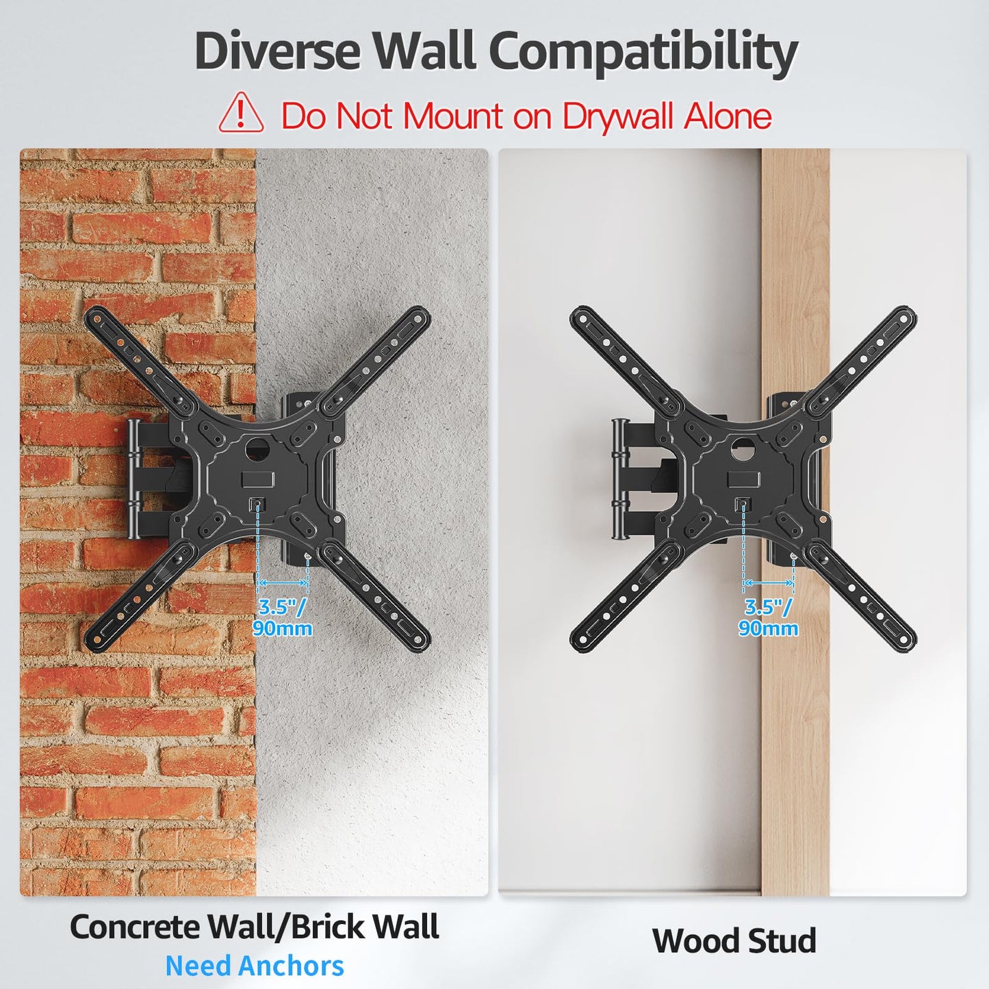 MOUNTUP TV Wall Mounts for Most 26-60 Inches TVs, Full Motion TV Bracket with Swivel and Extension, Articulating Arms, Tilt, Leveling, Single Stud Design, Max VESA 400x400mm up to 77lbs, MU0009