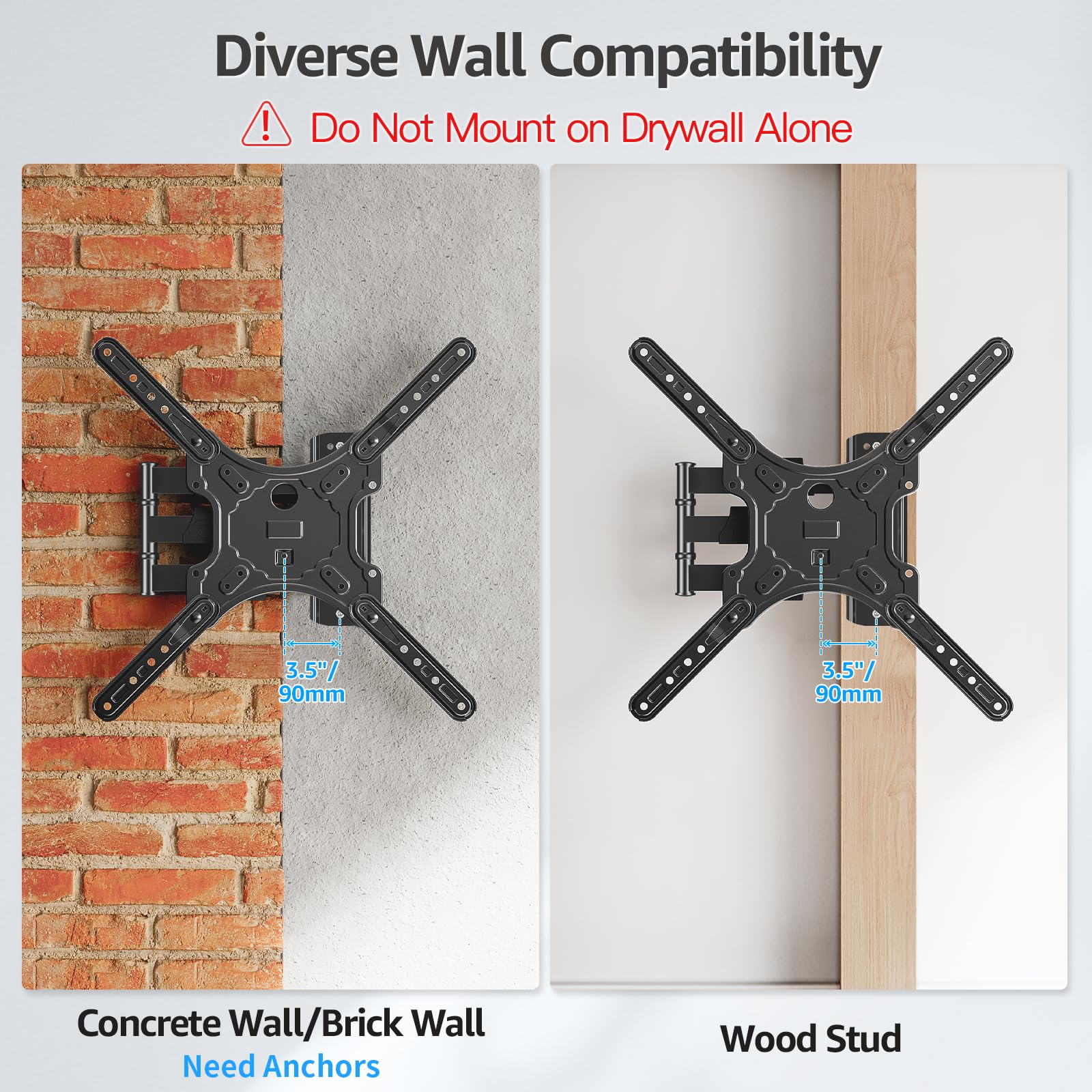 MOUNTUP TV Wall Mounts for Most 26-60 Inches TVs, Full Motion TV Bracket with Swivel and Extension, Articulating Arms, Tilt, Leveling, Single Stud Design, Max VESA 400x400mm up to 77lbs, MU0009