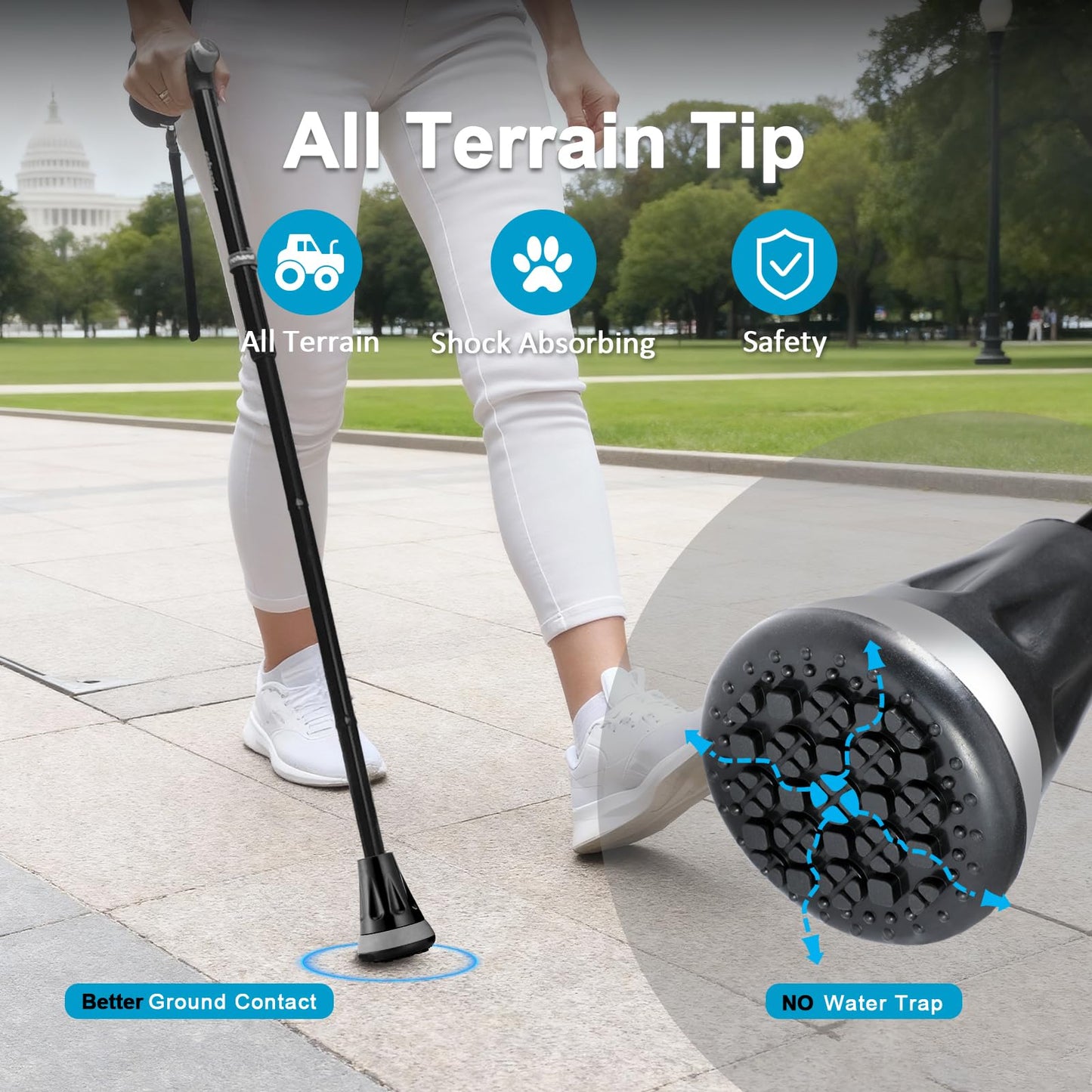 REHAND Walking Cane - Foldable, Adjustable, Collapsible Walking Canes for Men & Women, Heavy Duty All Terrain Tip, with Travel Bag | Walking Sticks for Seniors & Adults (Natural Black) - Available at All In One Marketplace Canada