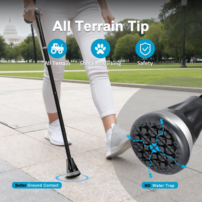 REHAND Walking Cane - Foldable, Adjustable, Collapsible Walking Canes for Men & Women, Heavy Duty All Terrain Tip, with Travel Bag | Walking Sticks for Seniors & Adults (Natural Black) - Available at All In One Marketplace Canada