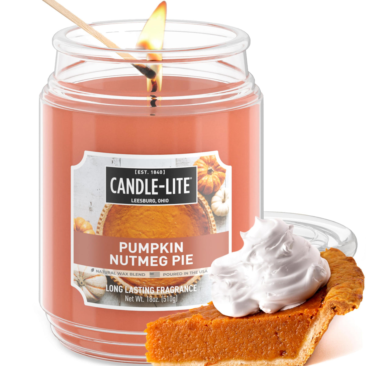 Bougies parfumées d'Halloween Candle-lite, Tarte à la citrouille et noix de muscade, pot de 510 g, fièrement coulée aux États-Unis, bougie d'aromathérapie, mèche unique avec 110 heures de combustion, idéale pour créer une ambiance accueillante