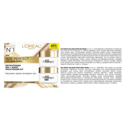 L'Oréal Paris Day & Night Face Moisturizer Cream Skincare Kit (2-Piece), Age Perfect Collagen Expert, with Collagen Peptides + Niacinamides, For Mature Skin, Suitable for Sensitive Skin Skincare kit, 2 x 70 ml L'Oreal Paris