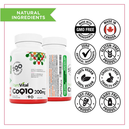 PlantVital Coenzyme Q10 - Made in Canada - 400mg (2 capsule per day) - CoQ10 Supplement - Support Cardiovascular Health - High-Potency - Helps Reduce Migraine Frequency - 45 Days Supply - 90 Capsules - Available at All In One Marketplace Canada