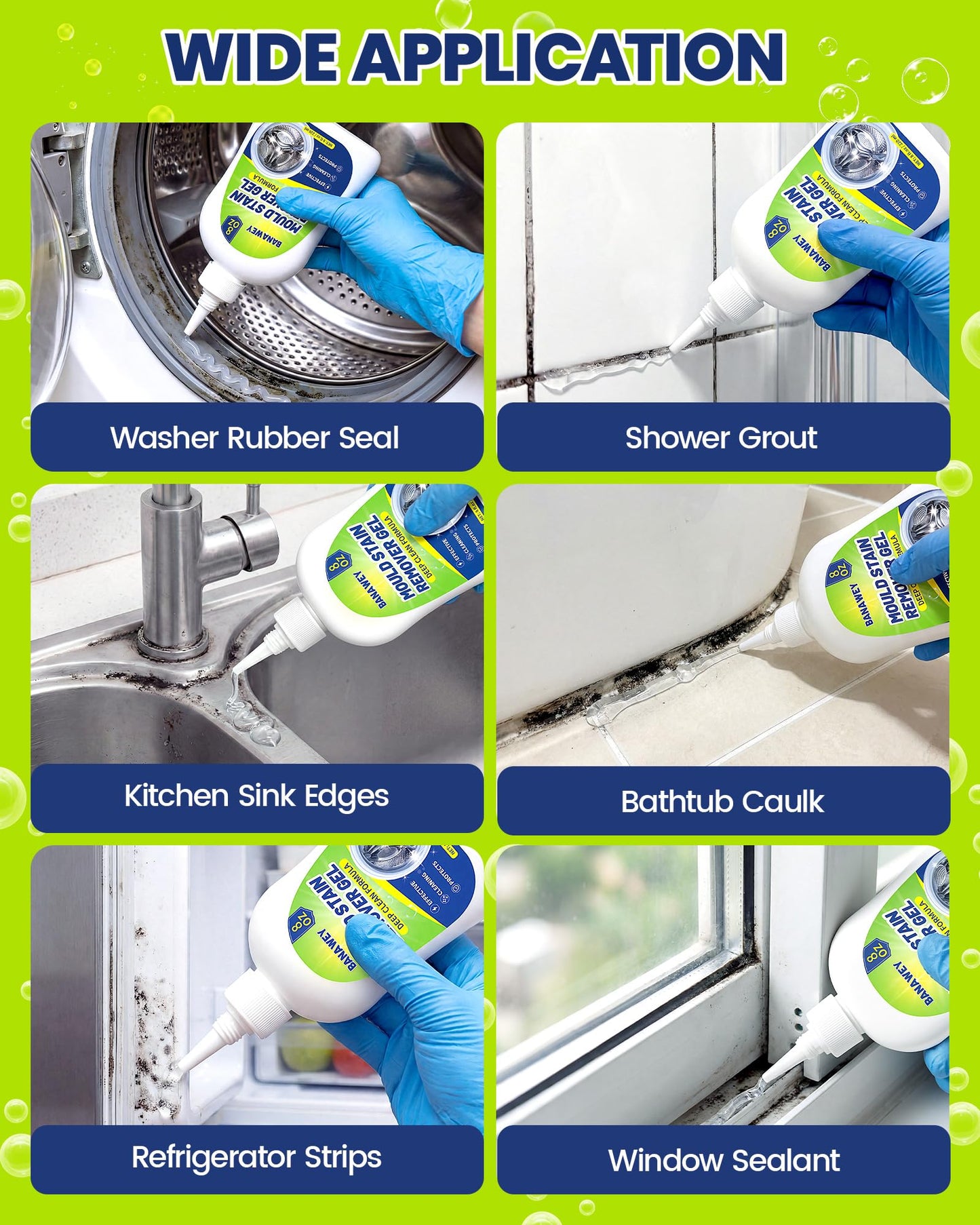 Mould Remover Gel - Household Washing Machine Cleaner, Tile Grout Cleaner with Brush, Mildew Stain Remover for Washer Rubber, Shower, Bathroom, Bathtub Caulk, Kitchen Sink, Fridge Seal, Wall - 8 Fl Oz - Available at All In One Marketplace Canada