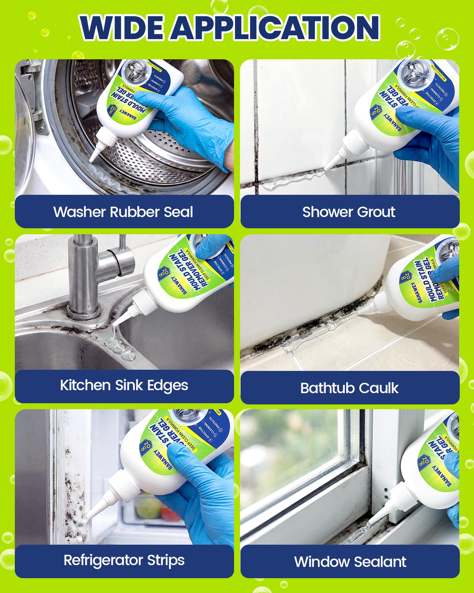 Mould Remover Gel - Household Washing Machine Cleaner, Tile Grout Cleaner with Brush, Mildew Stain Remover for Washer Rubber, Shower, Bathroom, Bathtub Caulk, Kitchen Sink, Fridge Seal, Wall - 8 Fl Oz - Available at All In One Marketplace Canada