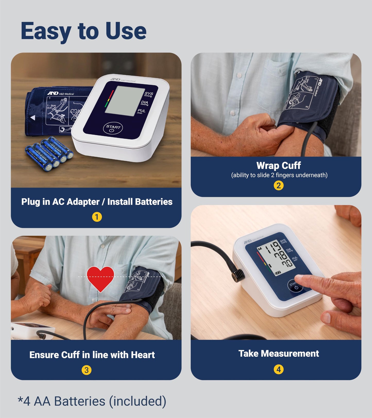 A&D Medical Blood Pressure Monitor for Home Use - UA-651CN - Upper Arm Precise BP Machine - Wide Range Cuff (8.6–16.5” / 22-42 cm) Easy To Use, One Click Operation, Adults, AA Batteries, 1-User - Available at All In One Marketplace Canada