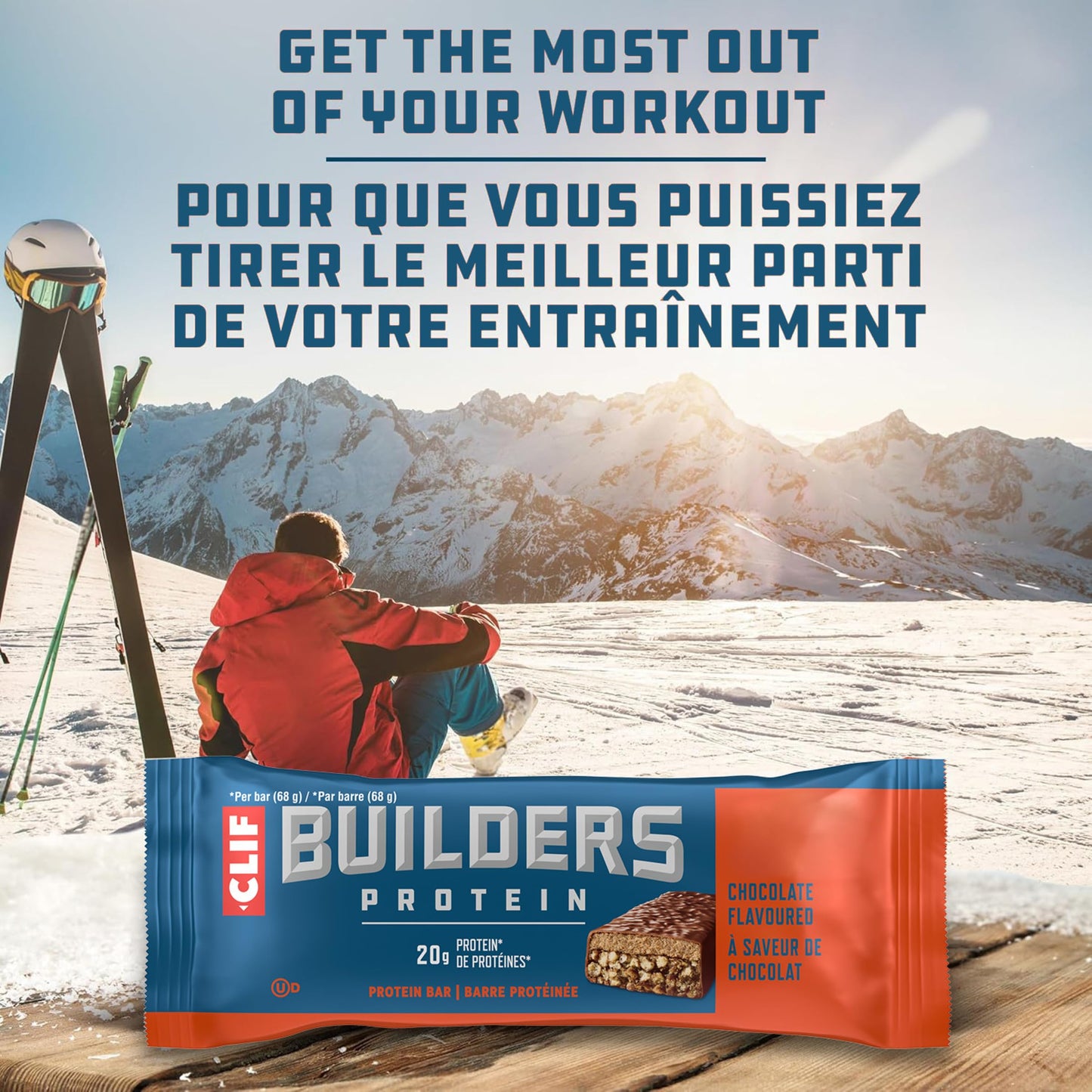 CLIF BUILDERS Protein Bars, Chocolate Flavour, 20g of Protein, Prepared in Canada, Gluten Free, No Artificial Sweeteners, 68 g (Pack of 12) - Available at All In One Marketplace Canada