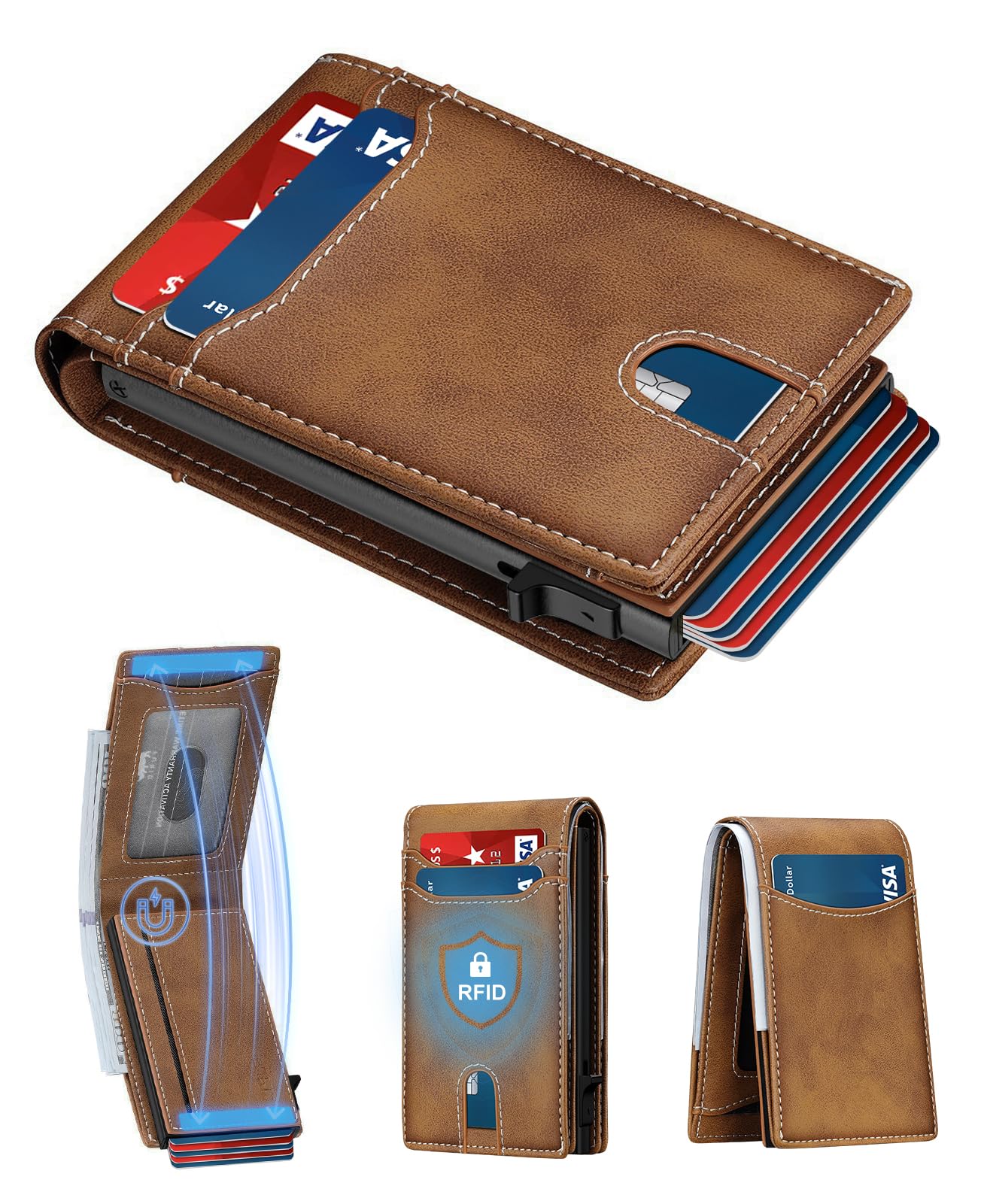 furid RFID Wallet for Men Minimalist: Slim Pop Up Wallet with ID Window - Smart Card Holder for Men - Gift for Father Husband on Father’s Day Birthday Anniversary