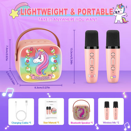 Mini Karaoke Machine for Kids, Exssary 3 4 5 6 7 8-12 Year Old Girl Gifts Portable Bluetooth Speaker with 2 Wireless Microphone Unicorn Toys Christmas Birthday Gifts for Girls Kids Teens (Pink) 🍁 All In One Marketplace Canada