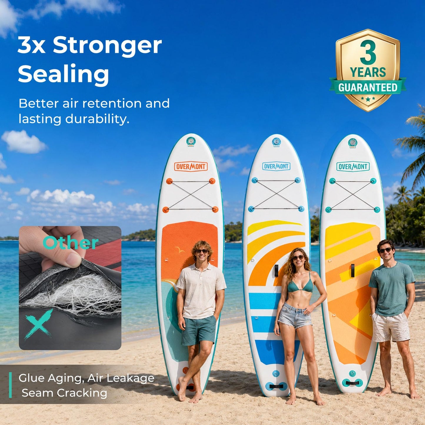 Overmont Inflatable Paddle Board 10'7" x 33" x 6", Extra Wide SUP for Adults & Beginners, 350 lb Stand Up Paddle Board with Adjustable Paddle, Pump, 3 Fins, Leash, Backpack & Repair Kit OVERMONT