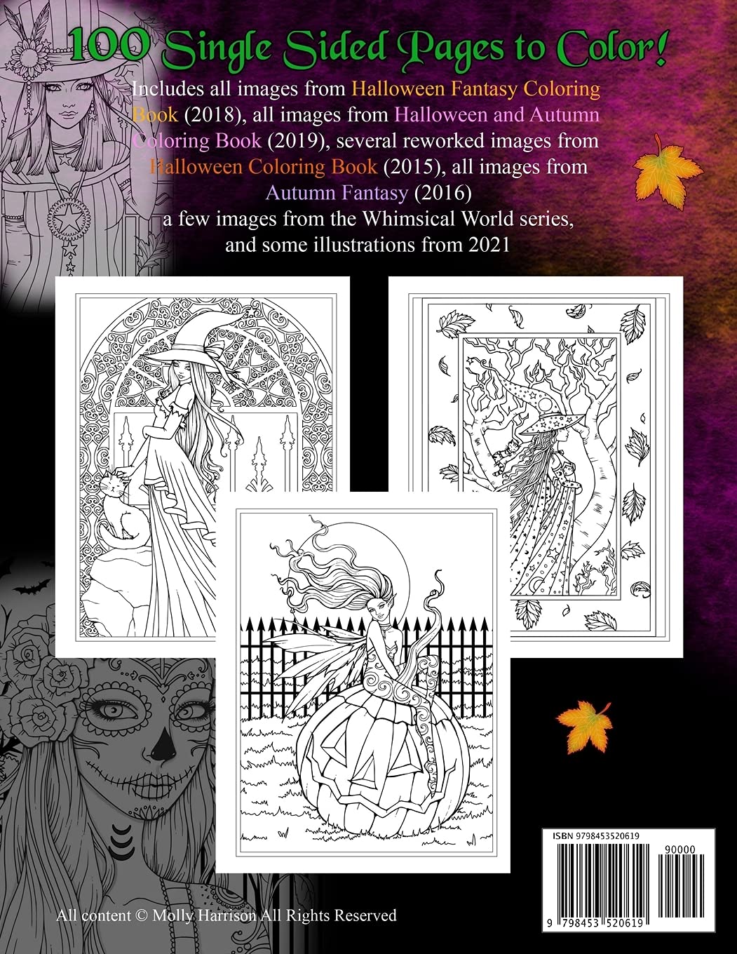 Grand livre de coloriage d'Halloween et d'automne par Molly Harrison : 100 pages d'illustrations sur le thème d'Halloween et de l'automne à colorier !