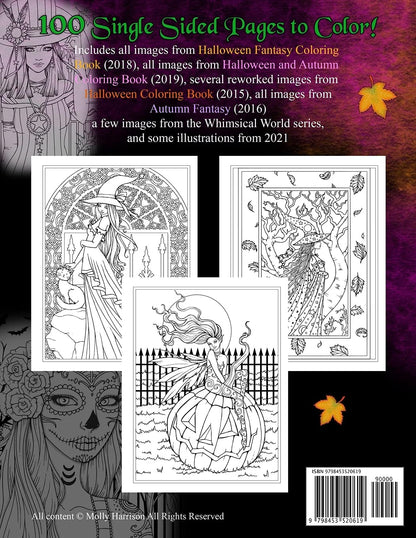 Grand livre de coloriage d'Halloween et d'automne par Molly Harrison : 100 pages d'illustrations sur le thème d'Halloween et de l'automne à colorier !