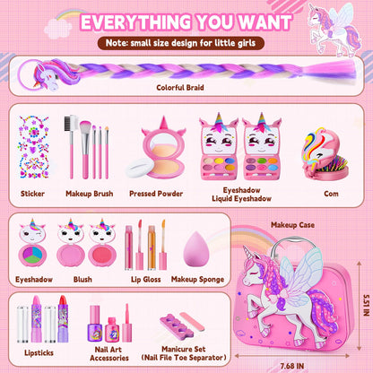 Kids Makeup Kit for Girl - Girls Makeup Kit Toys with Flying Horse Storage Case, Kids Play Makeup Set for Christmas Birthday Gift 3 4 5 6 8 10 11 12+ Years Old 🍁 All In One Marketplace Canada