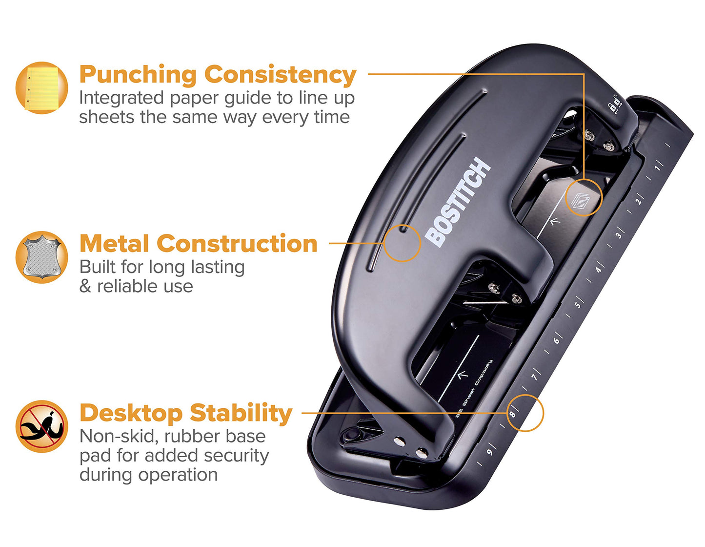 Bostitch Office EZ Squeeze 20 Sheet Standard 3 Hole Punch, Metal Construction, Silver/Black (HP20) Bostitch