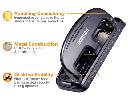 Bostitch Office EZ Squeeze 20 Sheet Standard 3 Hole Punch, Metal Construction, Silver/Black (HP20) Bostitch