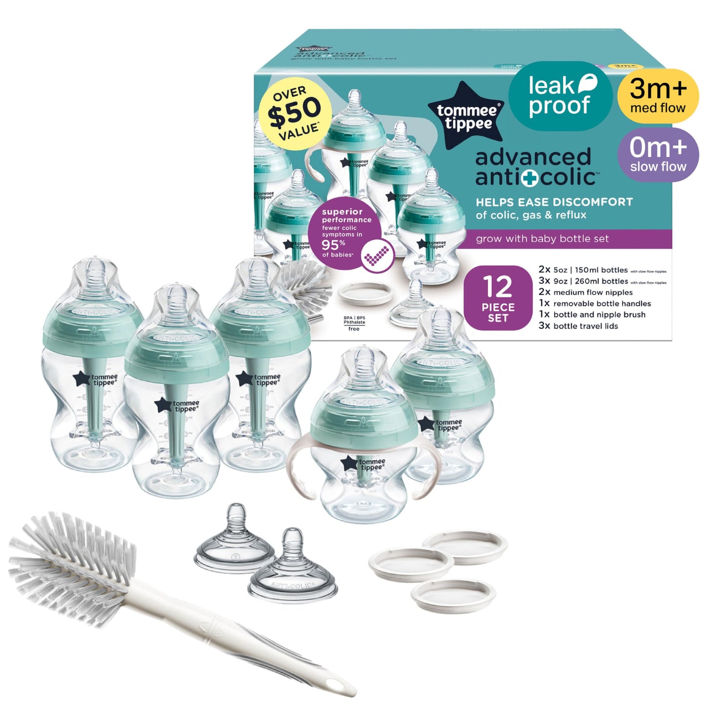 Tommee Tippee Advanced Anti-Colic Baby Bottle Set, Newborn 0m+ Tommee Tippee