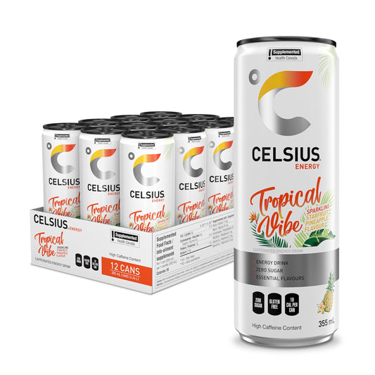 CELSIUS Sparkling Tropical Vibe, Zero Sugar Energy Drink, 355ml (Pack of 12)