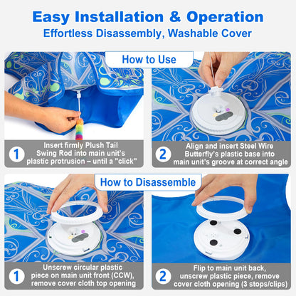 Qraxond Interactive Cat Toys for Indoor Cats,[Newly Upgraded] Rechargeable Touch Activated Hide and Seek Kitten Toy with Fluttering (Blue Cover Cloth Toy)