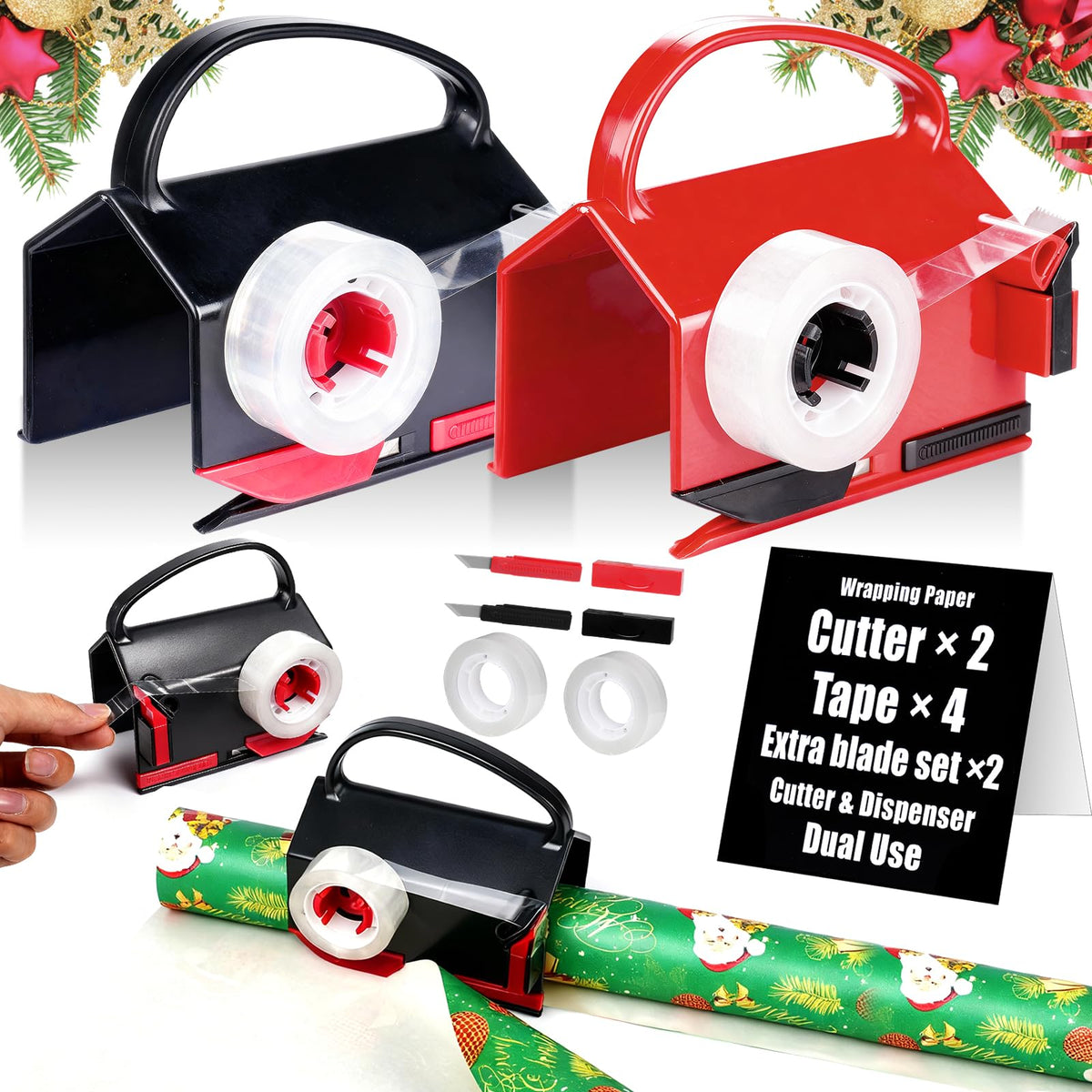 (2-Pack) Wrapping Paper Cutter & Tape Dispenser Dual Use Gift Wrapping Tool 🍁 All In One Marketplace Canada