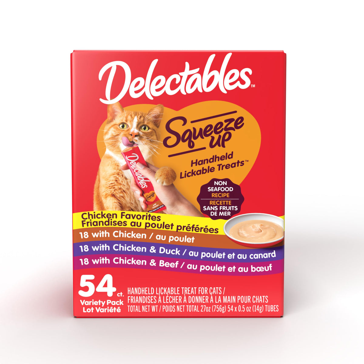 Hartz Delectables Squeeze Up Non Seafood Variety Interactive Lickable Wet Cat Treats, 54 Count
