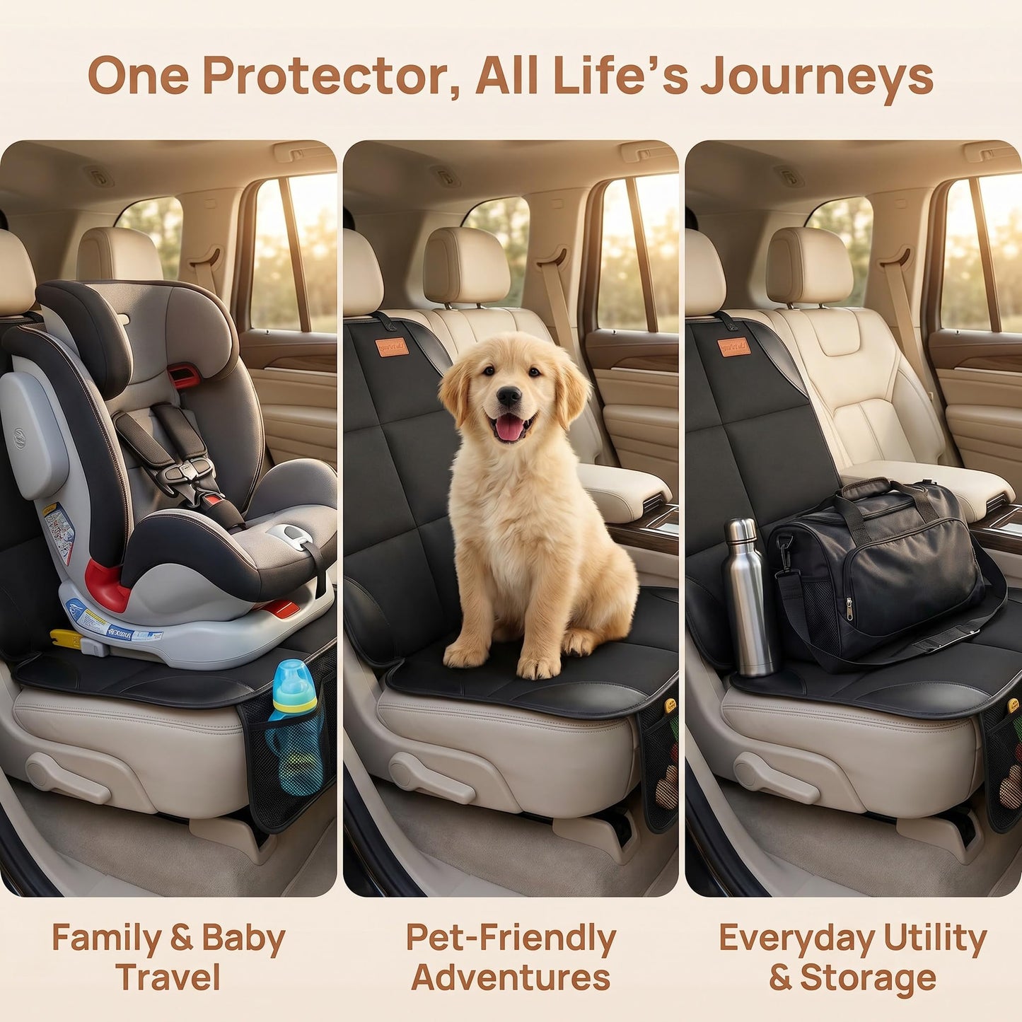 Smart eLf Car Seat Protector, 2Pack car seat Protector for Baby carseat with Thickest Padding, Non Slip Backing Mesh Pockets for Baby, Pet