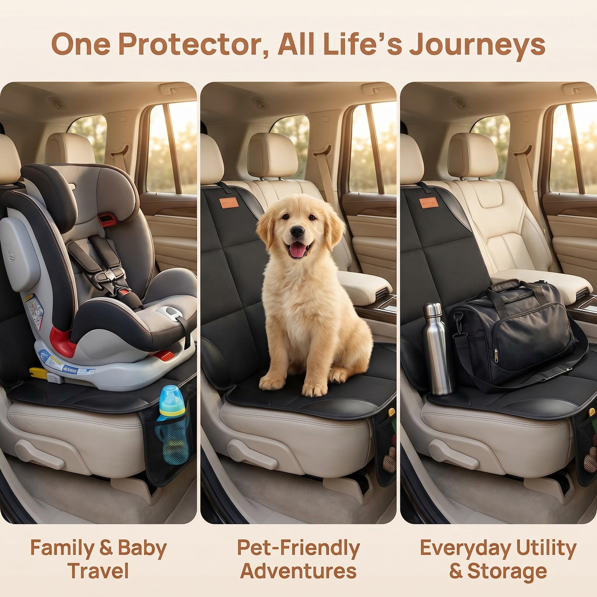 Smart eLf Car Seat Protector, 2Pack car seat Protector for Baby carseat with Thickest Padding, Non Slip Backing Mesh Pockets for Baby, Pet