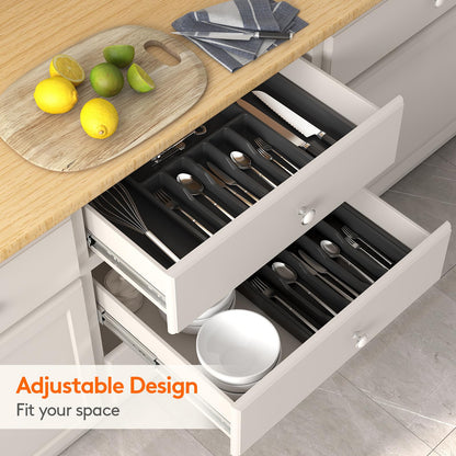 Lifewit Extra Large Cutlery Organizer, Expandable Silverware Drawer Organizer for Kitchen, Adjustable Cutlery Tray Drawer Organizer for Spoon Forks Knives, Cutlery Crocks, 13-22 x 15", Black