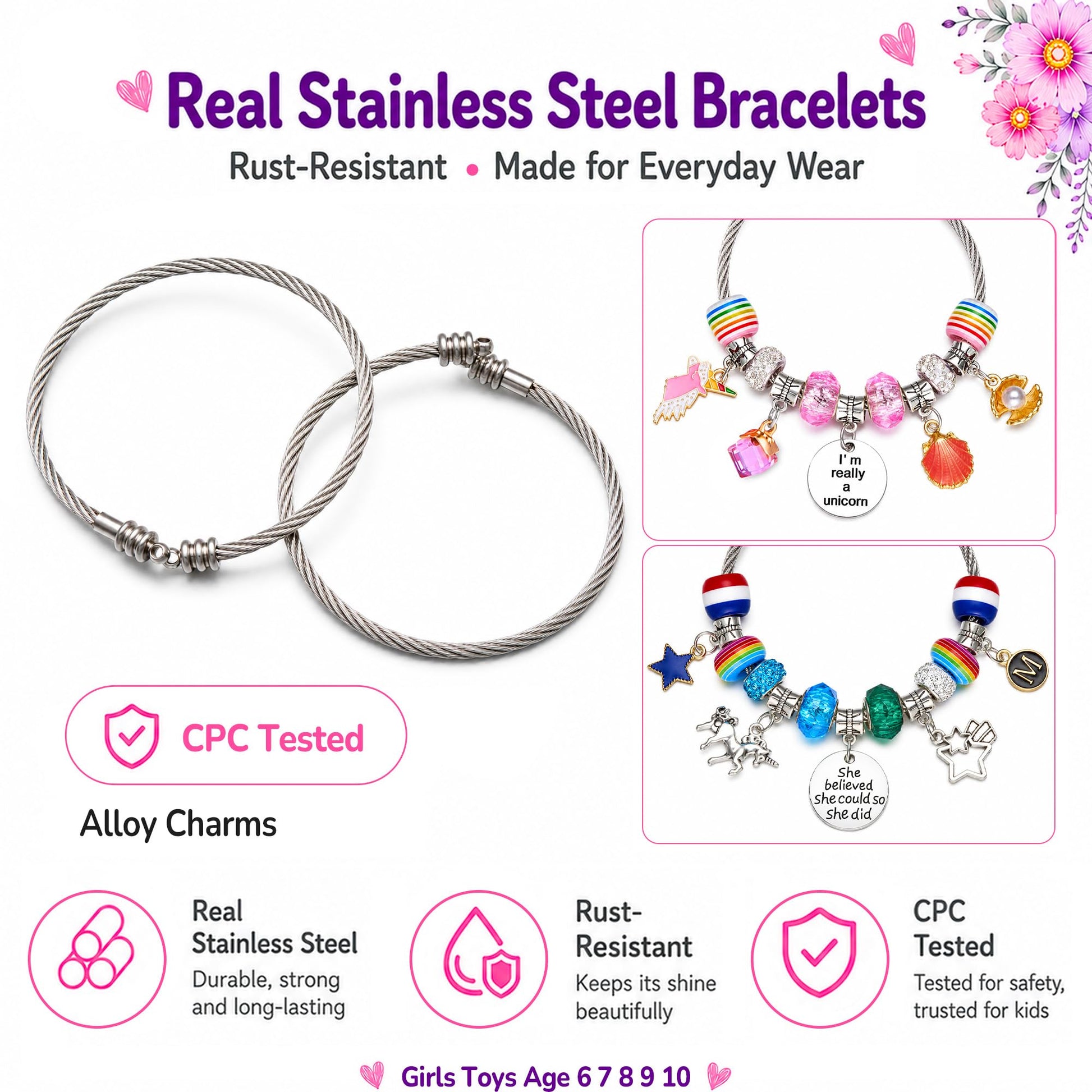 Girls Charm Bracelet Making Kit: Unicorn Toys for Girls Gifts 8-12 Years Old, Birthday Gifts 6 7 8 9 10 Year Old Girl Gift Ideas, Inspires Creativity Art and Crafts for Kids Age 6-8 Jewelry Making Set