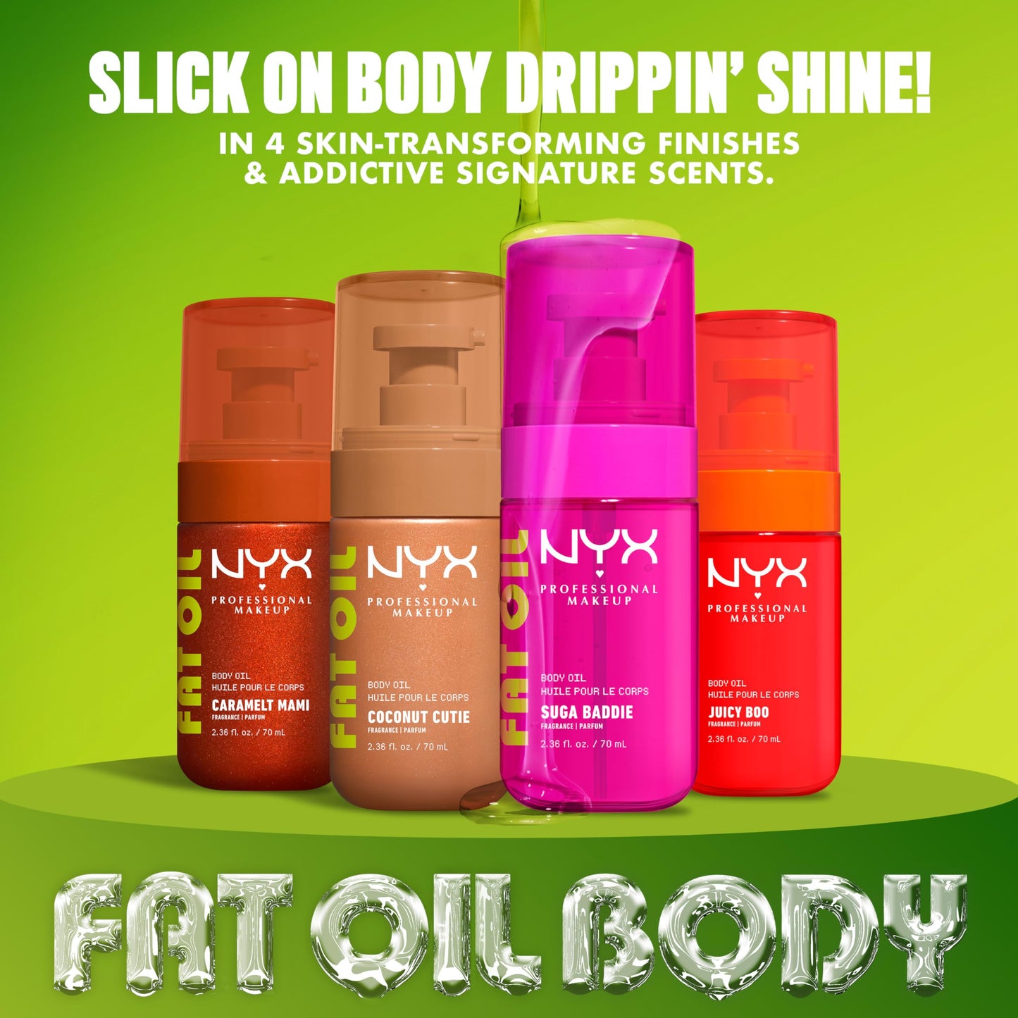 NYX Professional Makeup Fat Oil Body Oil, 24 HR Hydration, Gold Glowy Finish, Non-Sticky High-Shine Vegan Formula, Shimmering Luminous Skin, Coconut Cutie: Coconut & Peach Scent, 70 ml NYX PROFESSIONAL MAKEUP
