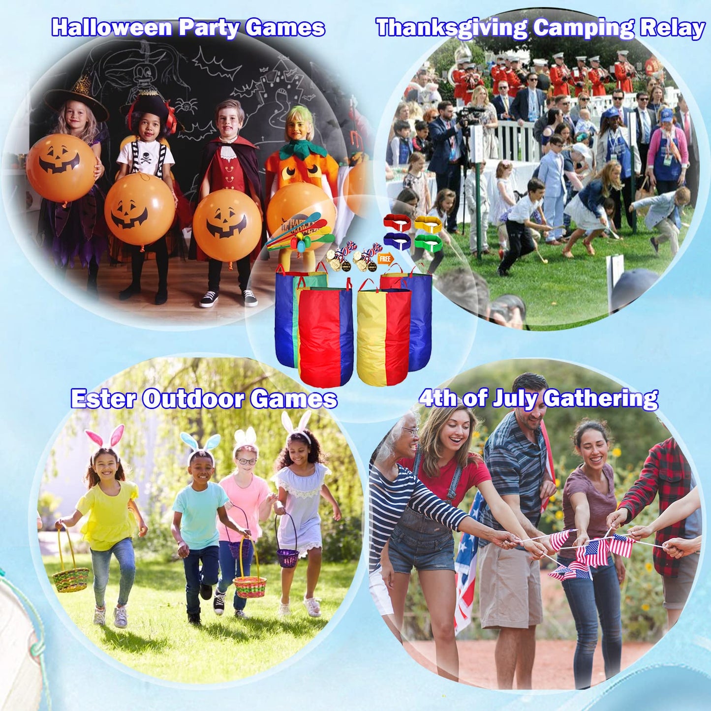 CWLAKON Outdoor Carnival Games Potato Sack Race Bags for Kids Adults, Egg and Spoon Race, 3 Legged Race Bands, Outside Backyard Lawn Yard Field Day Birthday Party Camping Picnic Family Reunion Game - Available at All In One Marketplace Canada