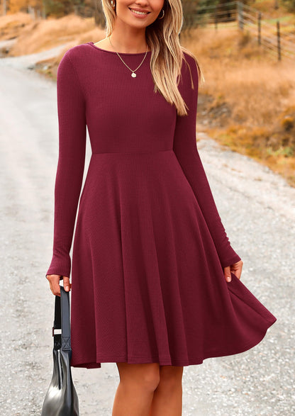 PRETTYGARDEN Women's Fall Casual Long Sleeve Short Dress Wine Red,M 🍁 All In One Marketplace Canada