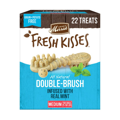 Merrick Fresh Kisses Mint Breath Strips Medium Brush Dental Dog Treat - Value Box (22 ct) Merrick