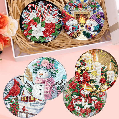 8 Pcs Christmas Diamond Art Coasters Kits for Adults with Holder Cork Pads 🍁 All In One Marketplace Canada