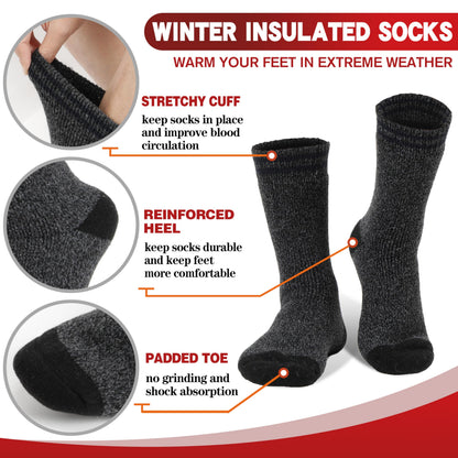 Welwoos Heated Thermal Socks for Men & Women Winter Warm Thick Ski Crew Insulated Boot Socks 3 Pairs Gift Stocking Stuffers for Mens (Grey Black Blue,L) 🍁 All In One Marketplace Canada