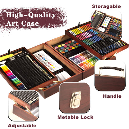 KINSPORY Art Supplies, 168-Pack Deluxe Creative Christmas Gift, Wooden Art Set Crafts Drawing Painting Coloring Kit with 1 Coloring Book, 2 Sketch Pads for Artist Beginners Kids Girls Boys (Deep Brown) 🍁 All In One Marketplace Canada