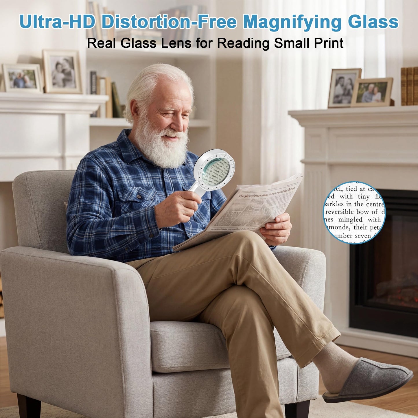 Ultra-Clear Magnifying Glass with Light, Lightweight Handheld Reading Magnifier with 12 LED, Optical Glass Lens for Seniors, Macular Degeneration, Close Work, Coins & Pill Bottle - Available at All In One Marketplace Canada