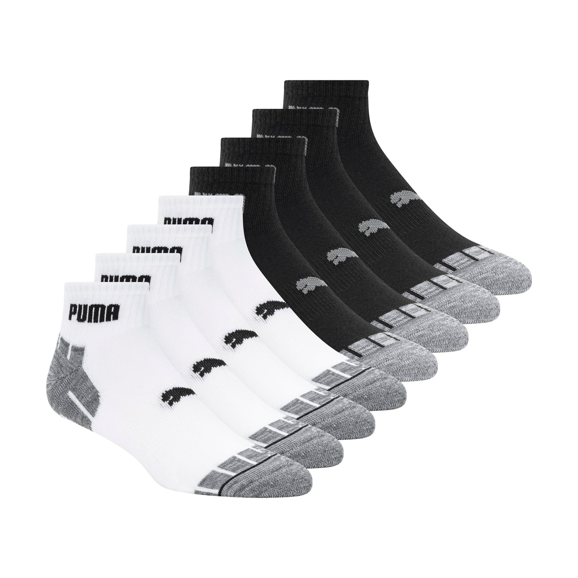 PUMA Men's 8 Pack Athletic Cushioned Quarter Crew Socks, White/Grey, 10-13 PUMA