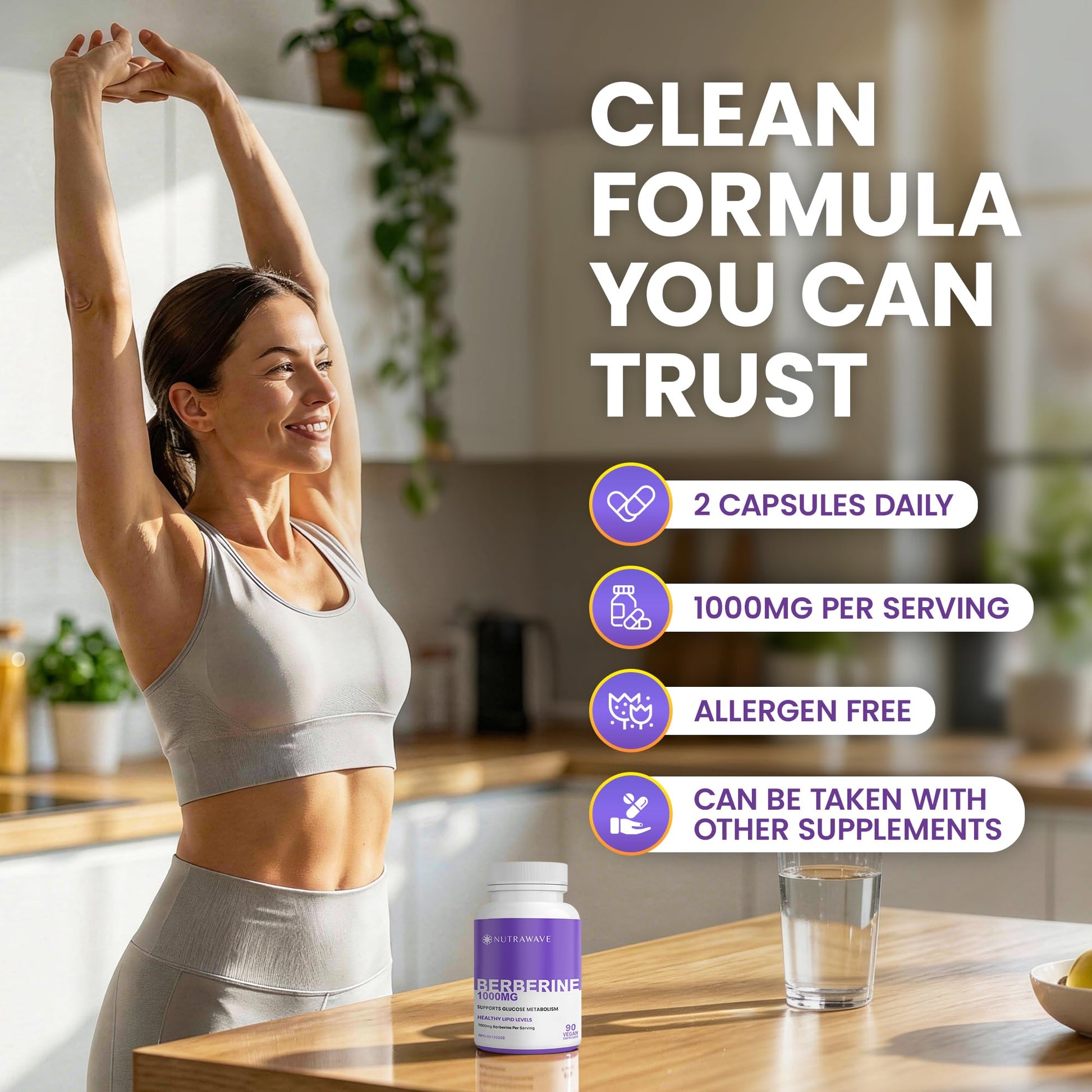 Nutrawave PURE Berberine MAXIMUM POTENCY 1000mg per Serving (2 capsules 500mg each) Supports Blood Sugar Levels, Healthy Lipid (Fat) and Glucose Metabolism. Non-GMO, Vegan, Gluten Free. 90 Easy to Swallow Capsules- 2 pack