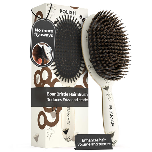 FRAMAR Boar Bristle Hair Brush – Slick Back Hair Brush For Women, Boar Bristle Brush, Slick Back Brush, Hairbrush Women, Brosse a Cheveux, Boar Brush For Volume and Shine – Espresso Martini