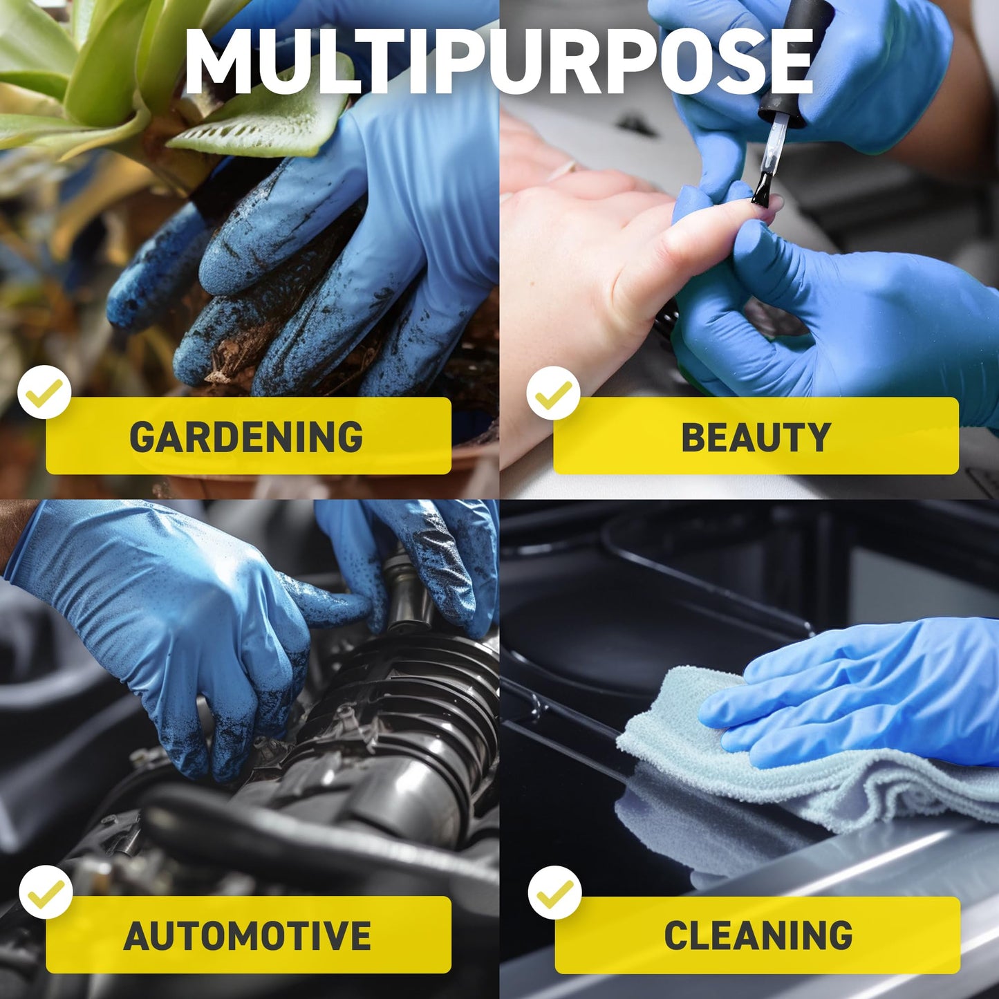 72HRS Blue Nitrile Gloves - 4 Mil Disposable Gloves (200 Pieces, Medium)