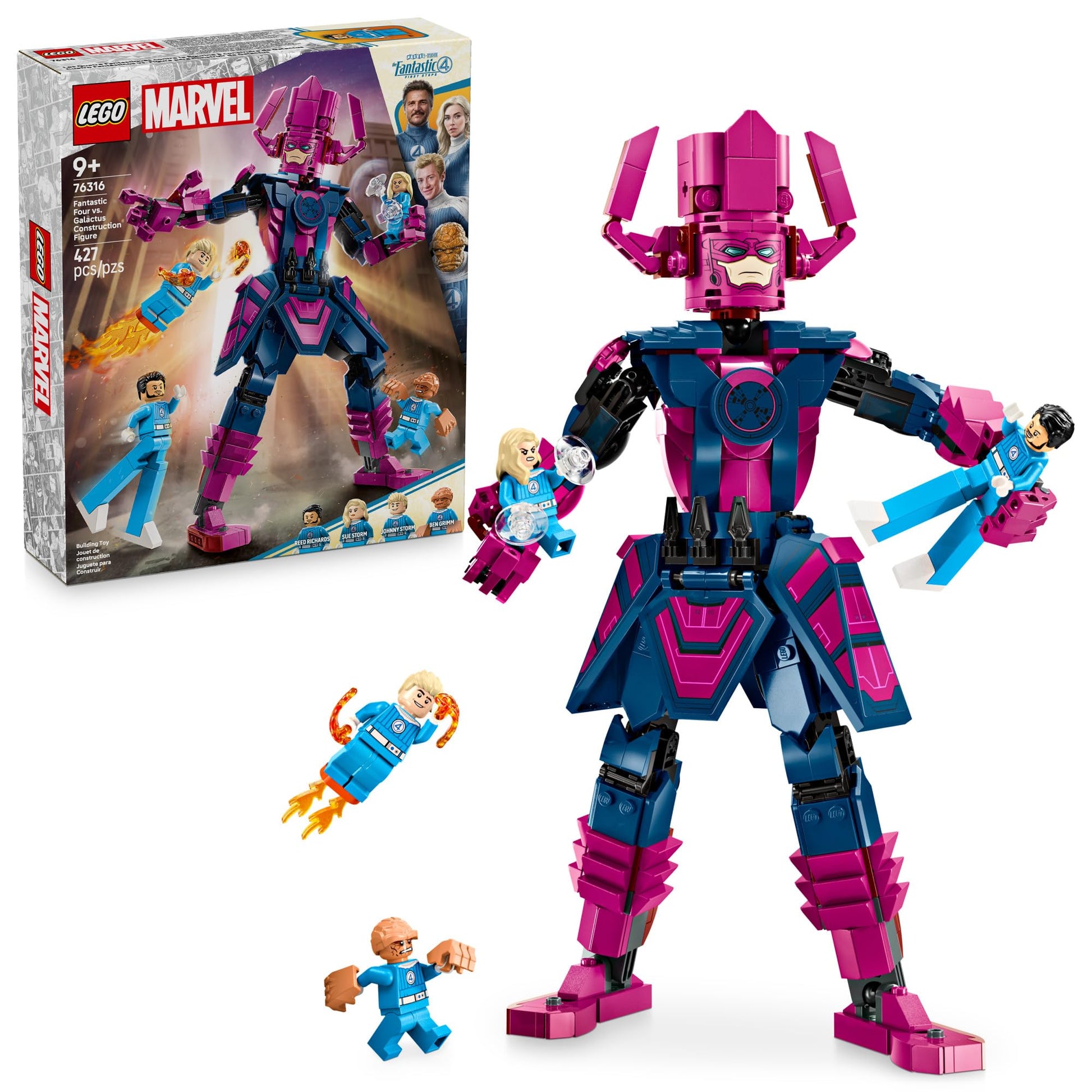 LEGO Marvel Fantastic Four vs. Galactus Construction Figure - Super Hero Building Toy - 4 Minifigures, Including The Thing, Invisible Woman and Human Torch - Gift for Kids, Boys and Girls, 9+ 76316 LEGO