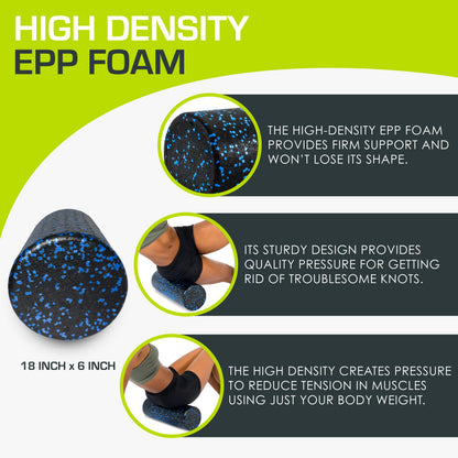 ProsourceFit High Density Foam Rollers 18 - inches long, Firm Full Body Athletic Massage Tool for Back Stretching, Yoga, Pilates, Post Workout Muscle Recuperation, Black/Blue 🍁 All In One Marketplace Canada