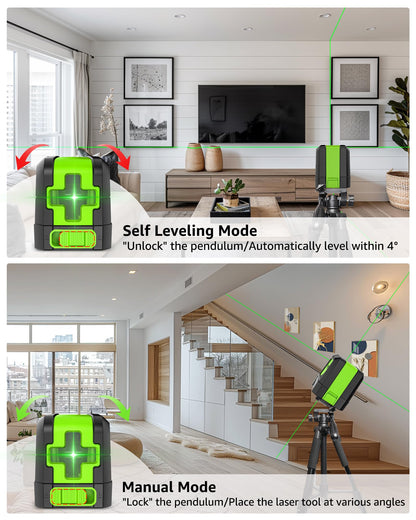 Huepar Laser Level Self Leveling, Classical Cross Line Indoor DIY Use Green Lines, 100Ft Visibility Horizontal and Vertical Line Level, 360° Magnetic Pivoting Base 9011G - Available at All In One Marketplace Canada