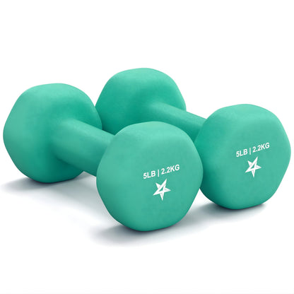 Yes4All Dumbbell Neoprene, poids et haltere, Weight set, hand weights for women, dumbbells pair, free weights (D. Green - 5lbs)